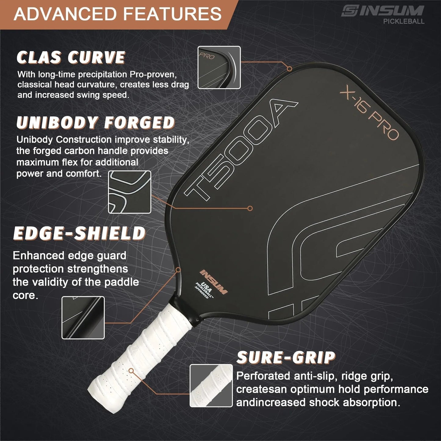 Insum T500A x-16 Pro Paddle-PaddleBall Sports Co