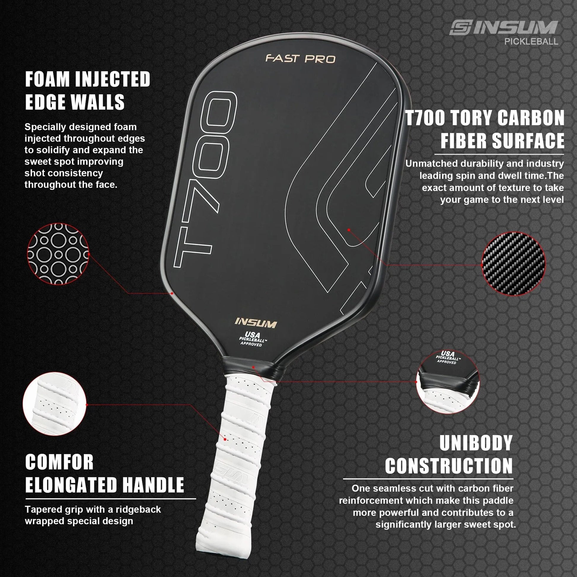 Insum T700 Fast Pro Paddle-PaddleBall Sports Co