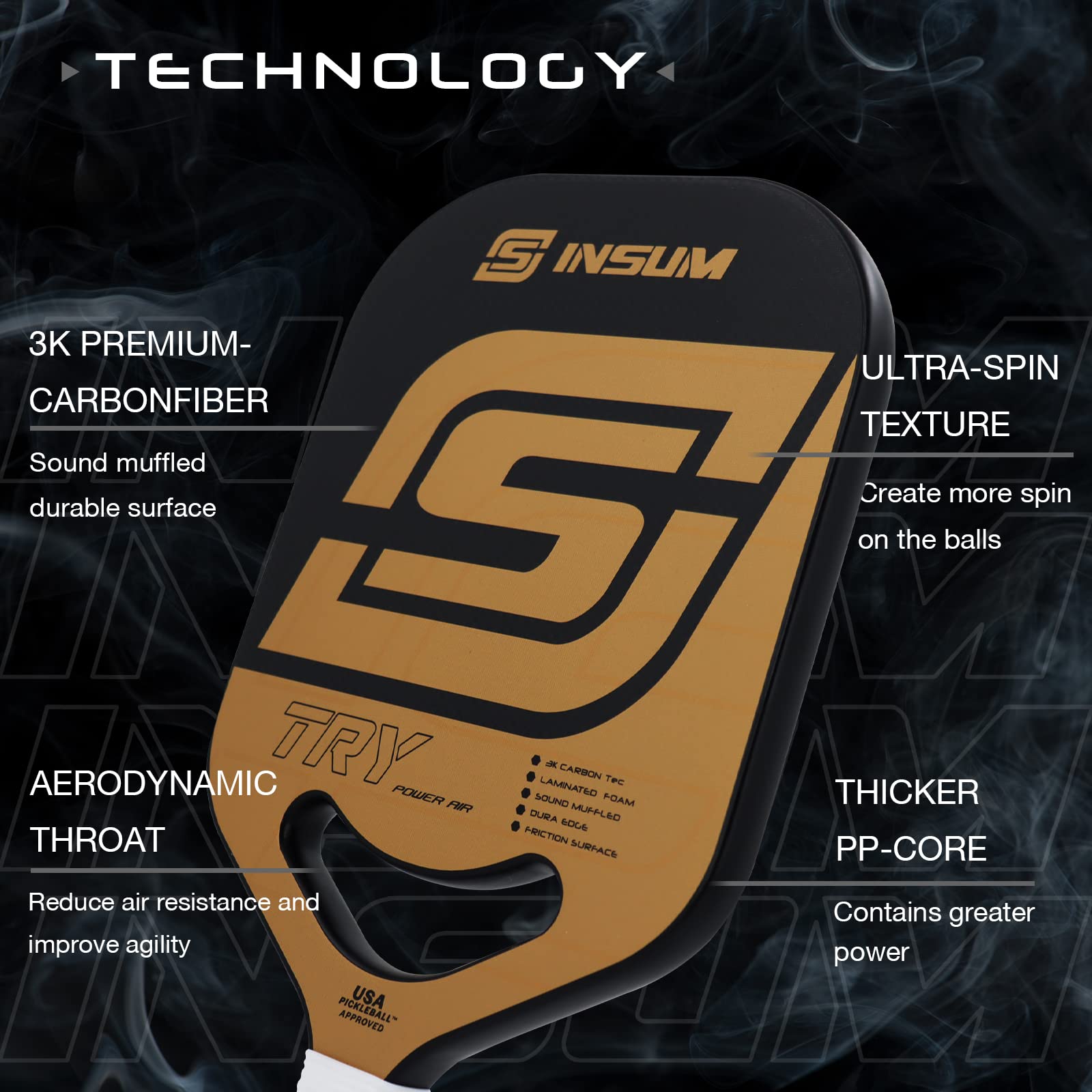 Insum Try Power Air Elongated Pickleball Paddle-PaddleBall Sports Co