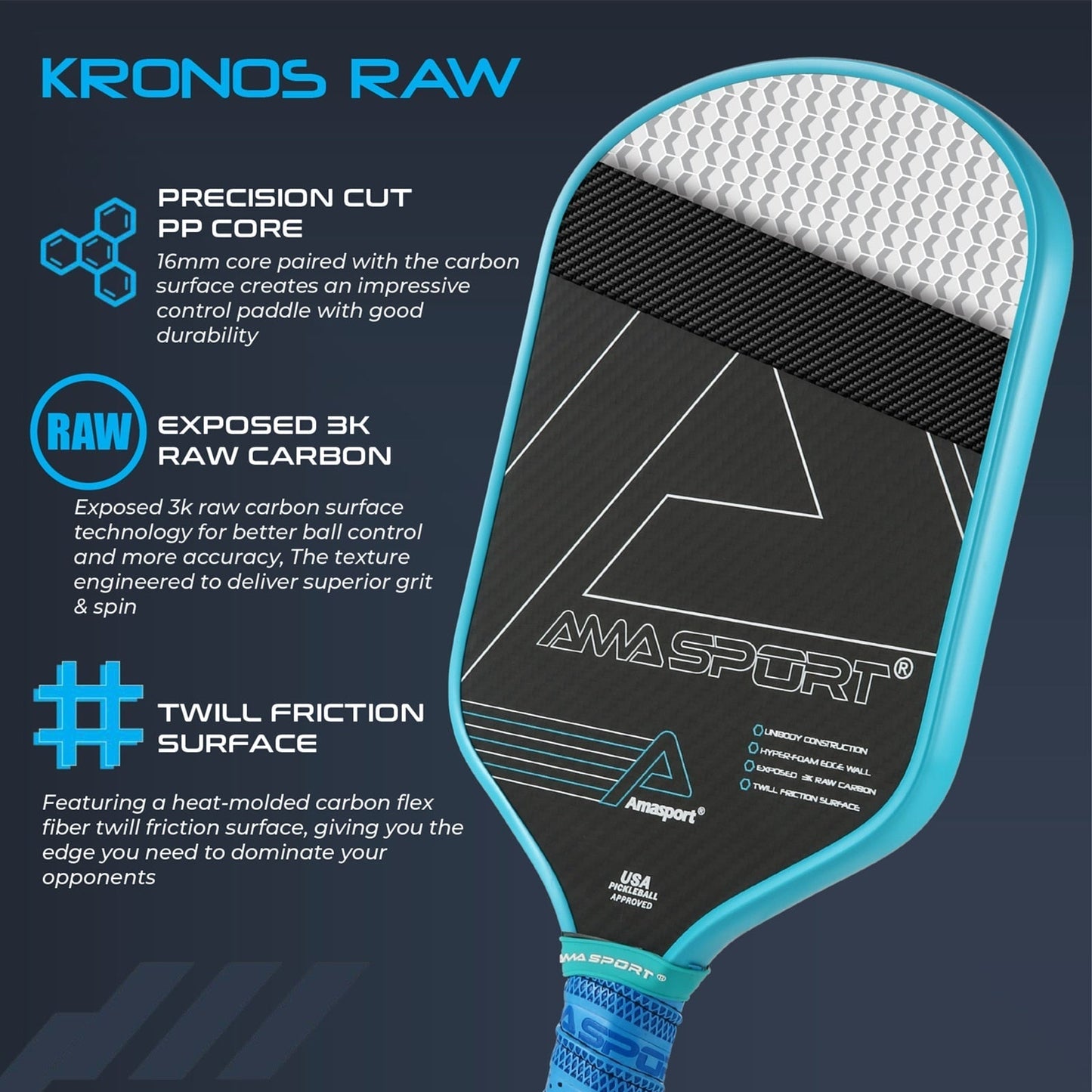 AMA Sport Kronos Raw Pickleball Paddle-PaddleBall Sports Co