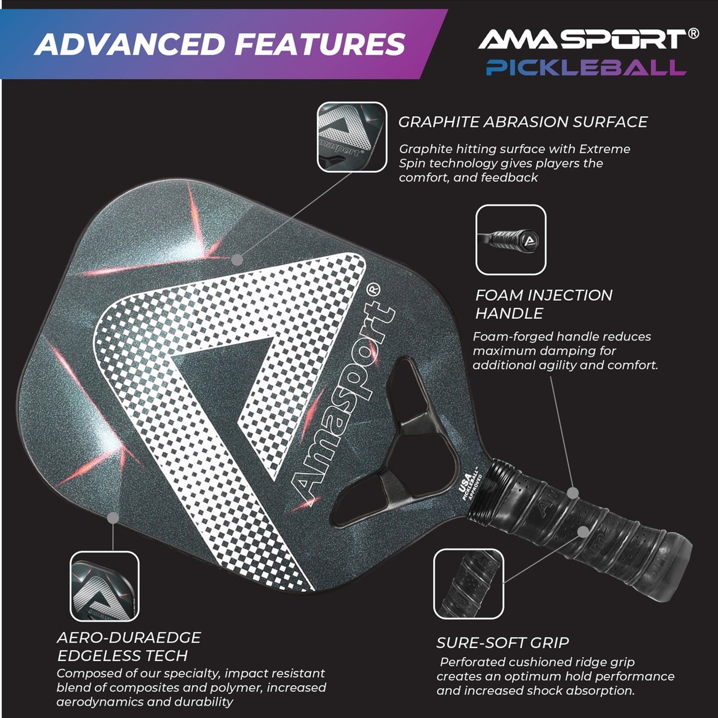 AMA Sport Matrix Future 003 - 13MM Pickleball Paddle-PaddleBall Sports Co